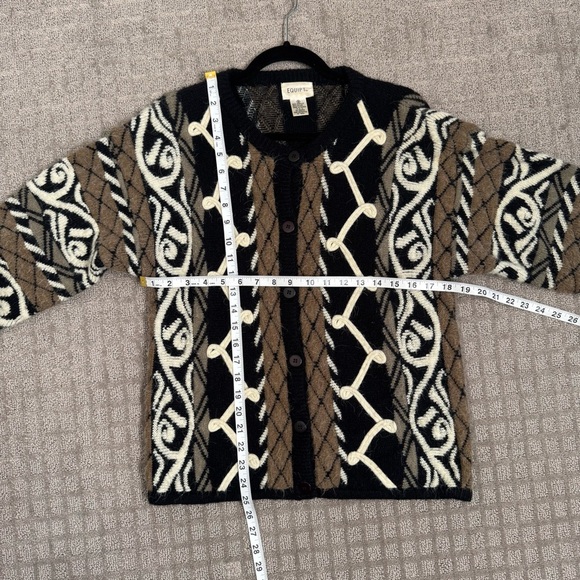 Vintage 90’s Cardigan Chunky Knit Sweater Neutrals Size Large 3D Abstract - Picture 4 of 6